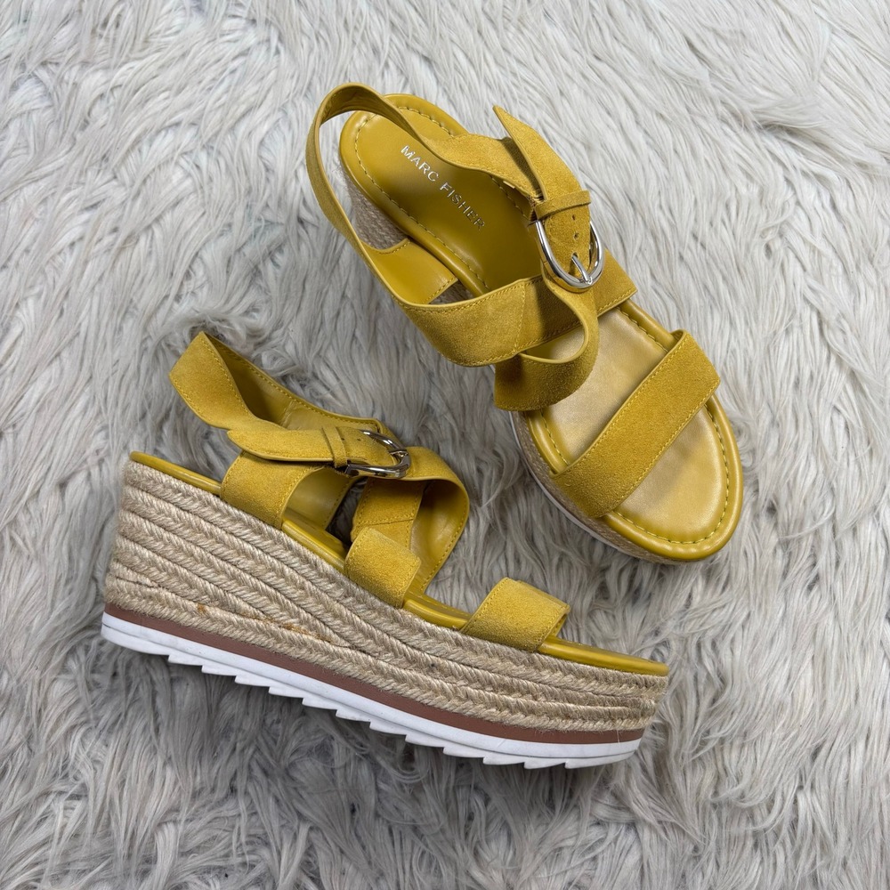 Marc Fisher Women's 8.5 Yellow Zain Suede Platform Wedge Espadrille Sandals